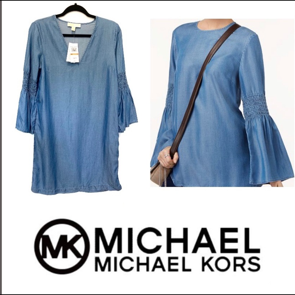 MICHAEL Michael Kors Bell-Sleeve Chambray Dress